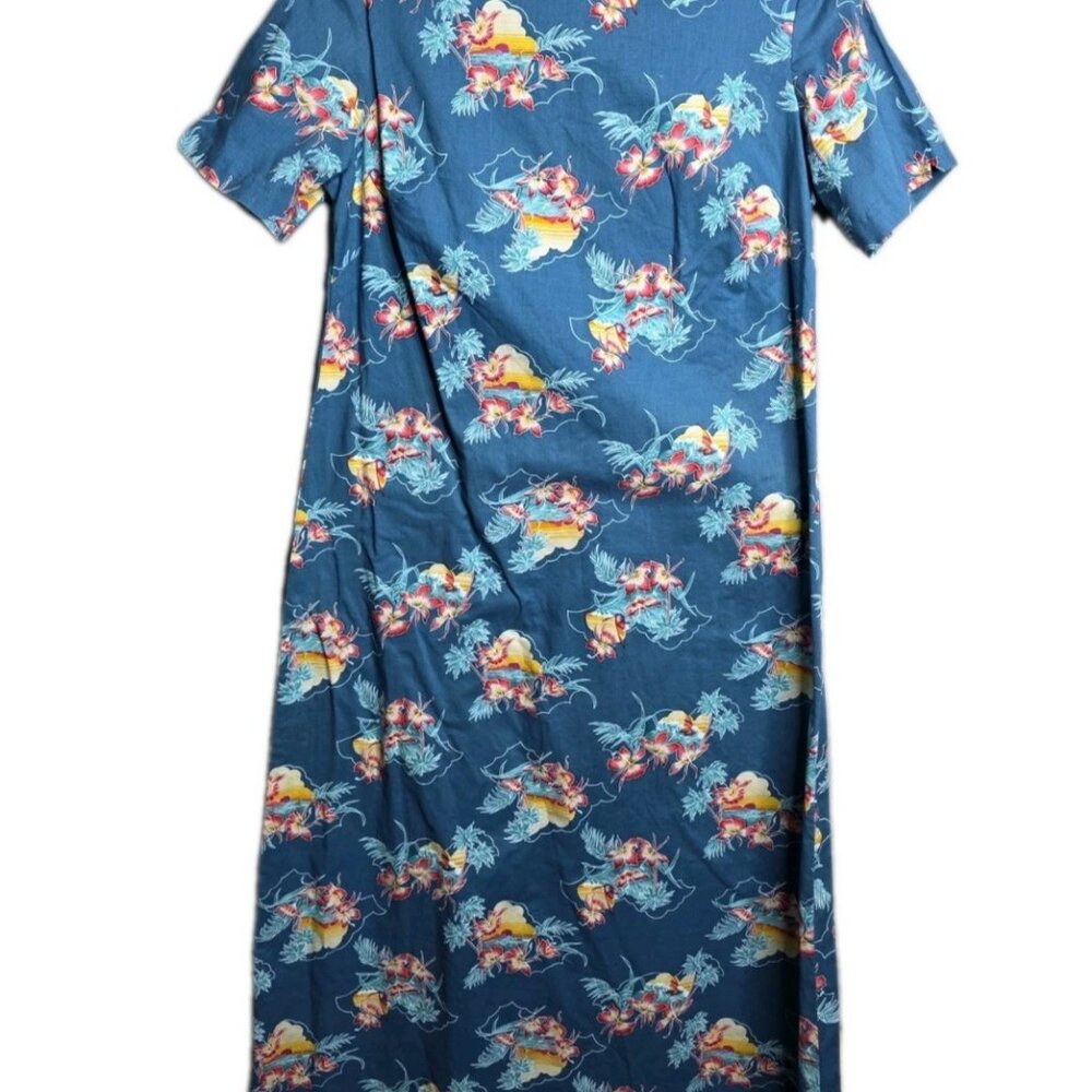 VTG Made in Hawaii Blue Floral Zip Back Maxi Dress  Size M-L See Measurements